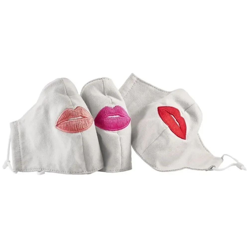 Sephora grey reusable 3 piece Lip Embroidered Face Masks.